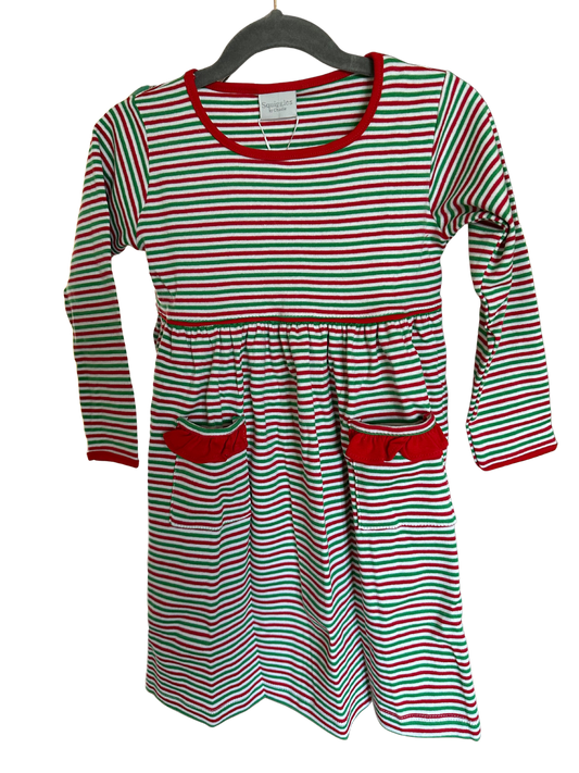 Squiggles Green and Red Stripe Popover Dress