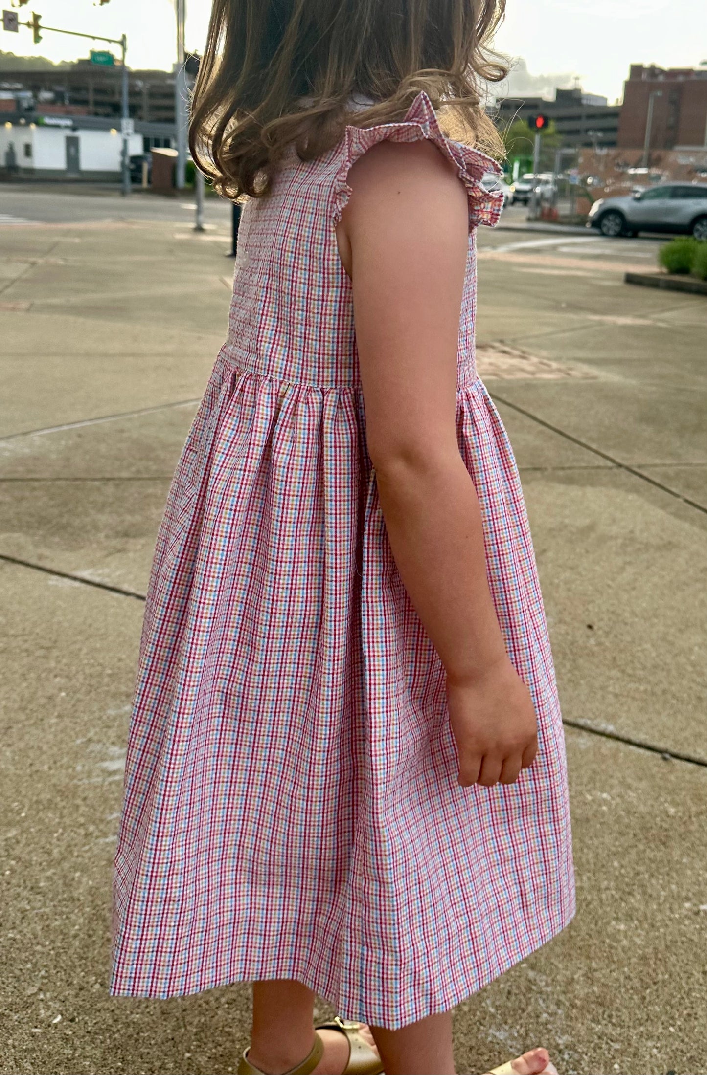 Riley Dress - Multi Gingham Seersucker Check