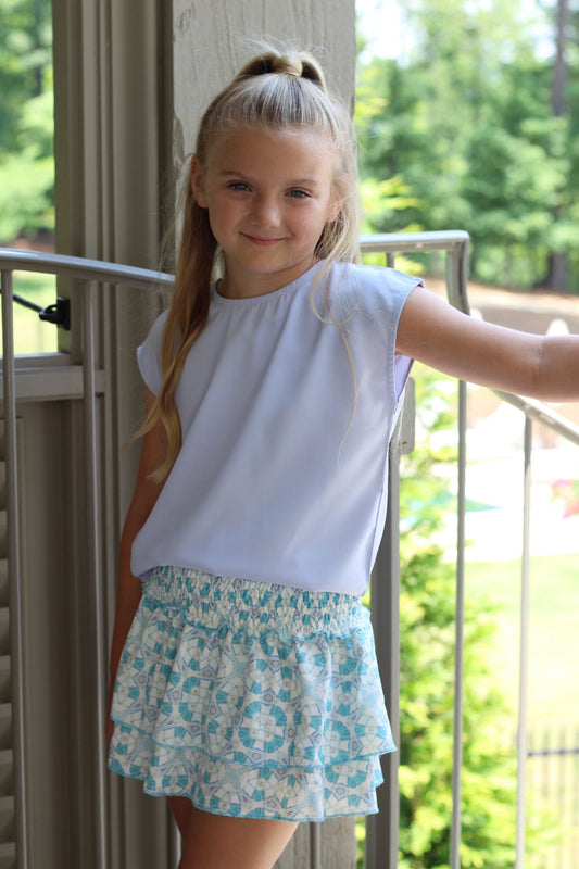 Scottie Skirt - Teal/Light Blue Tile - Hotchpotch Kids