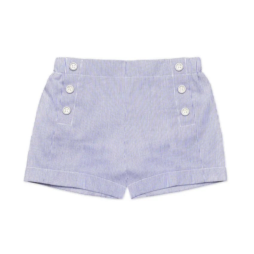 Sailor Button Shorts - Blue Seersucker - Hotchpotch Kids