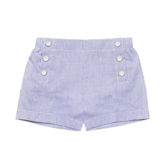 Sailor Button Shorts - Blue Seersucker - Hotchpotch Kids
