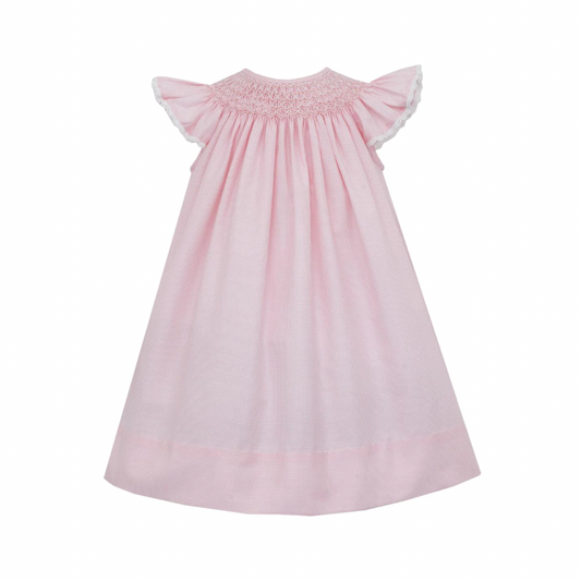 Pink Gingham Angel Wing Bishop with Eyelet Edge Trim