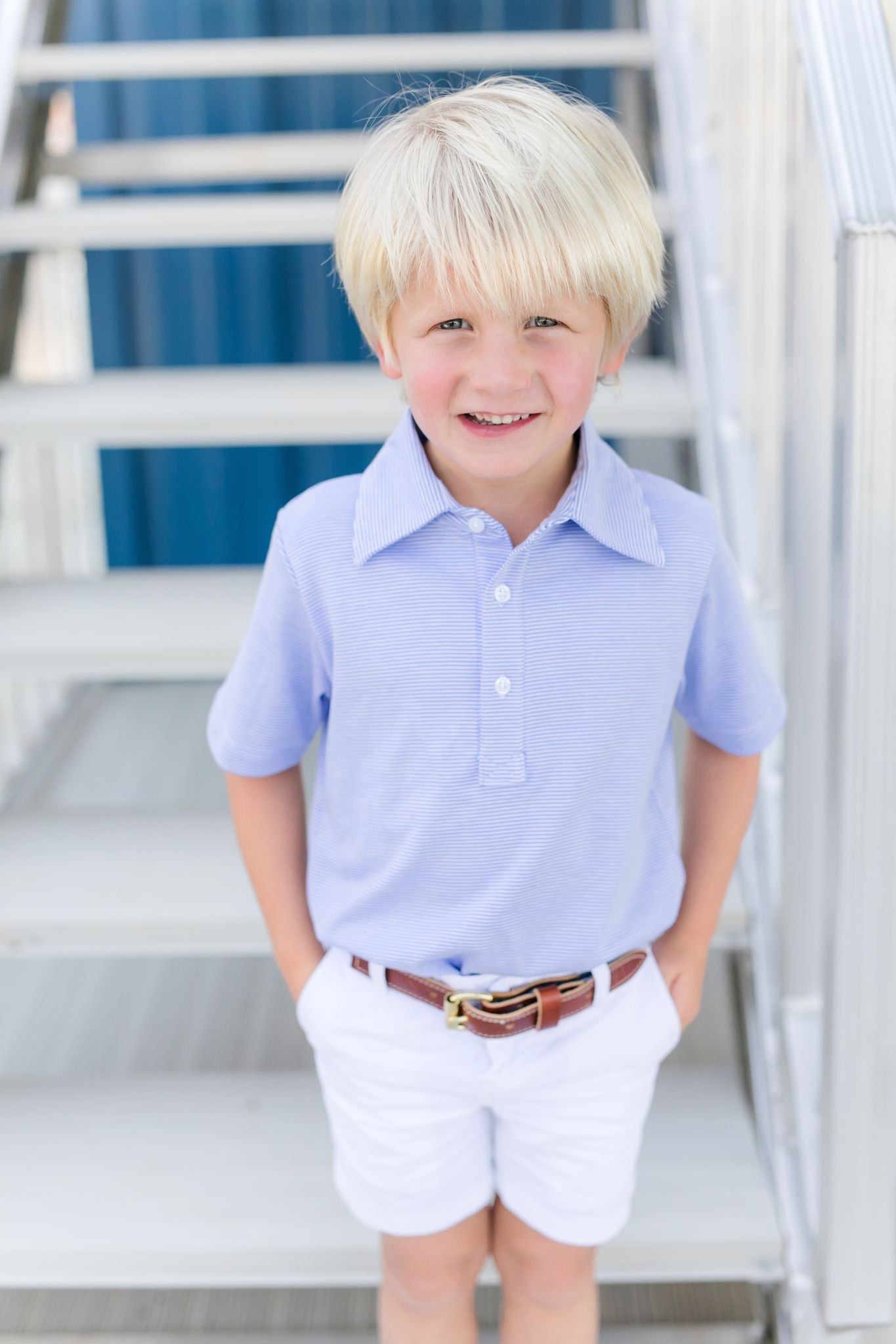 Griffin Polo Shirt - Blue and White Stripes - Hotchpotch Kids