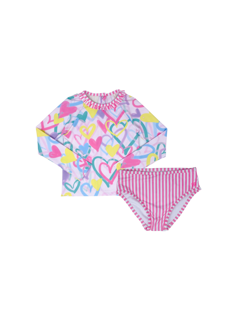 Sun & Sand Rash Guard Set - Heart/Pink Stripe