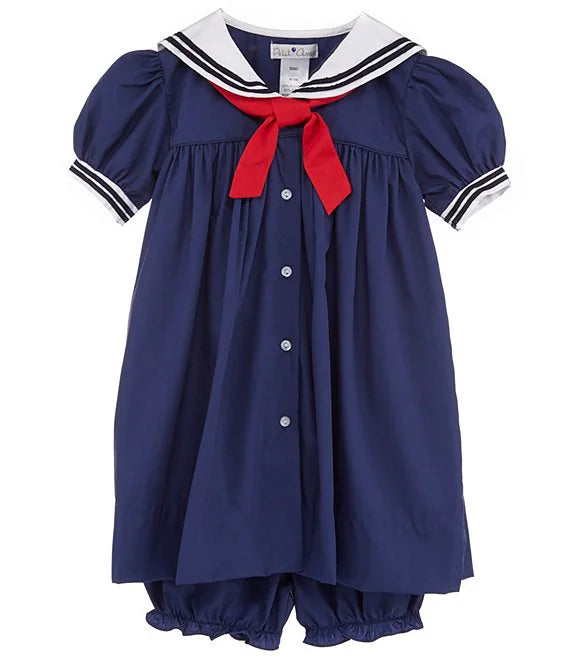 Nautical Sailor Dress with Diaper Cover