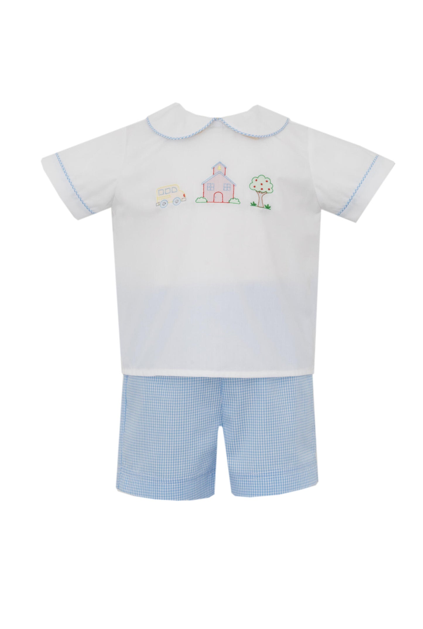 Light Blue Check School Short Set