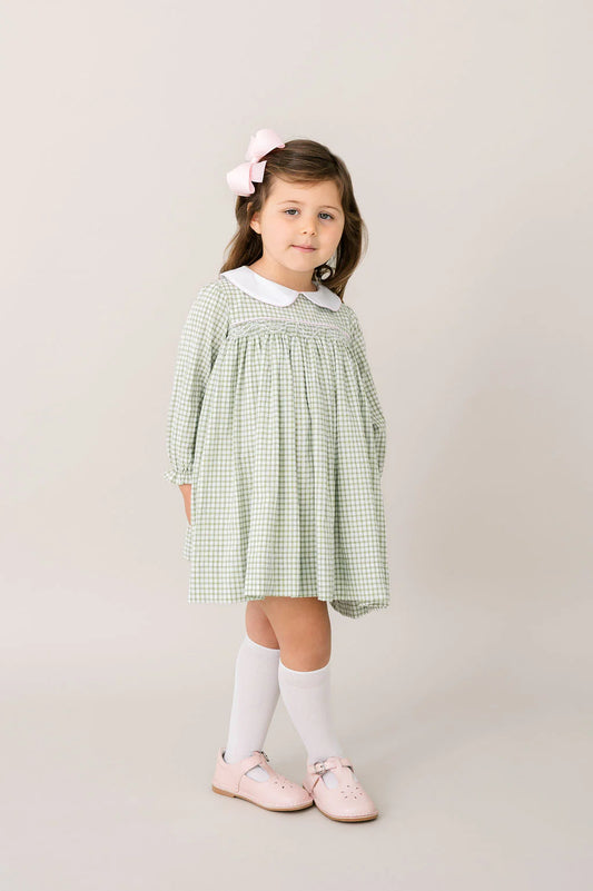 Michelle Dress Long Sleeve - Grove Park Green Windowpane