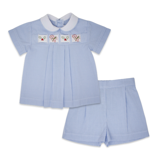 Noah Ribbon Short Set - Blue Mini Gingham