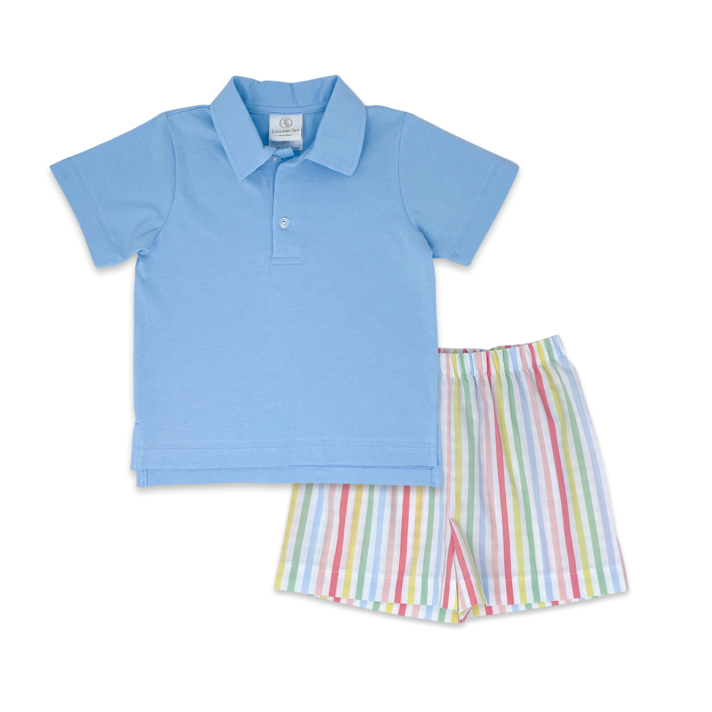 Parker Short Set- Baytown Blue, Rainbow Stripe