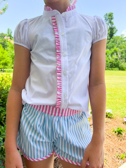 Polly Polo Shirt - White/Pink Pinstripe