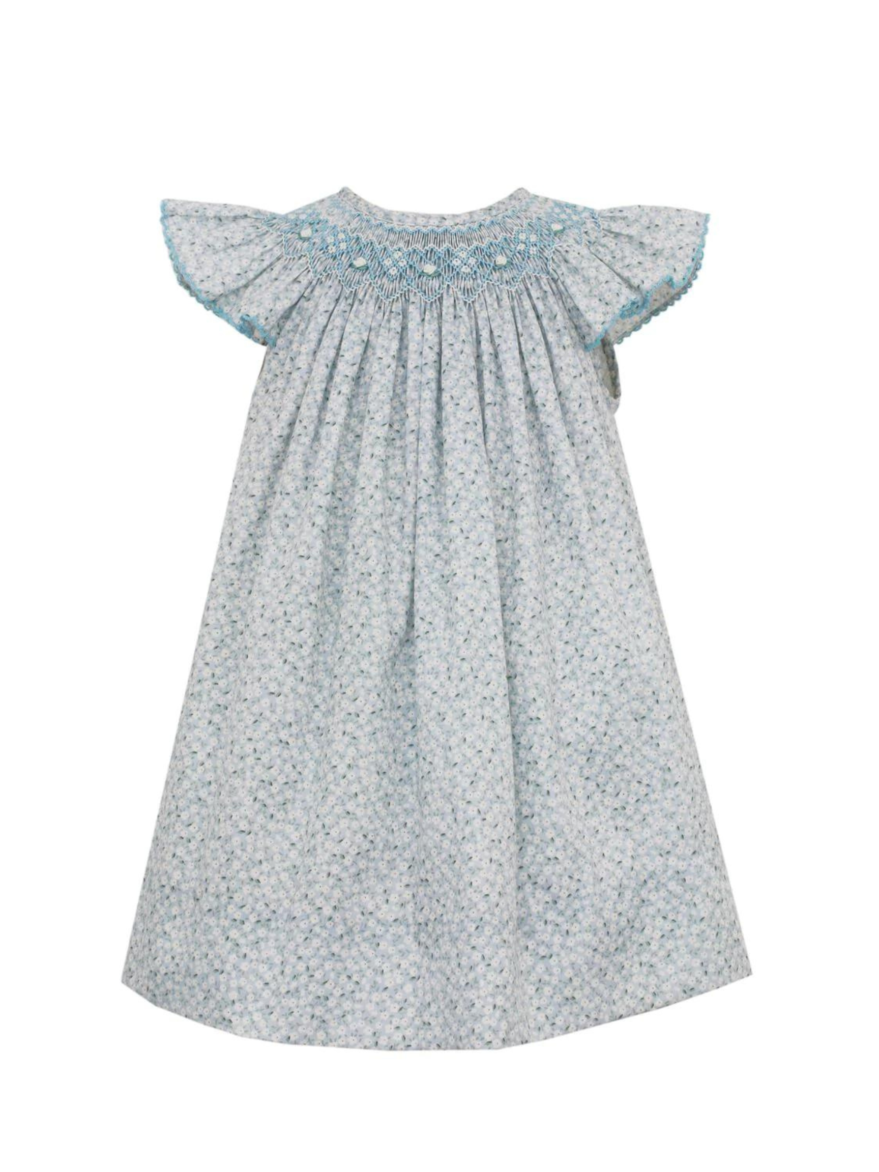 Clara Angel Wing Bishop - Light Blue Floral - Hotchpotch Kids