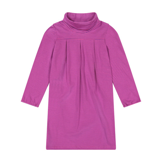 Suzy Turtleneck Dress - pink purple mini stripe - Hotchpotch Kids