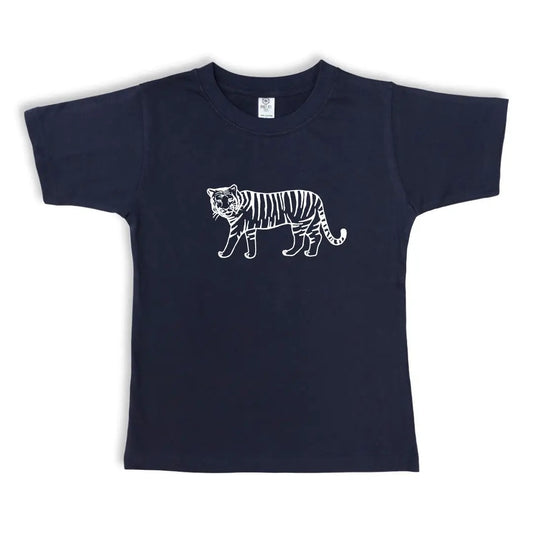 Tiger Short Sleeve Tee, Navy - Hotchpotch Kids