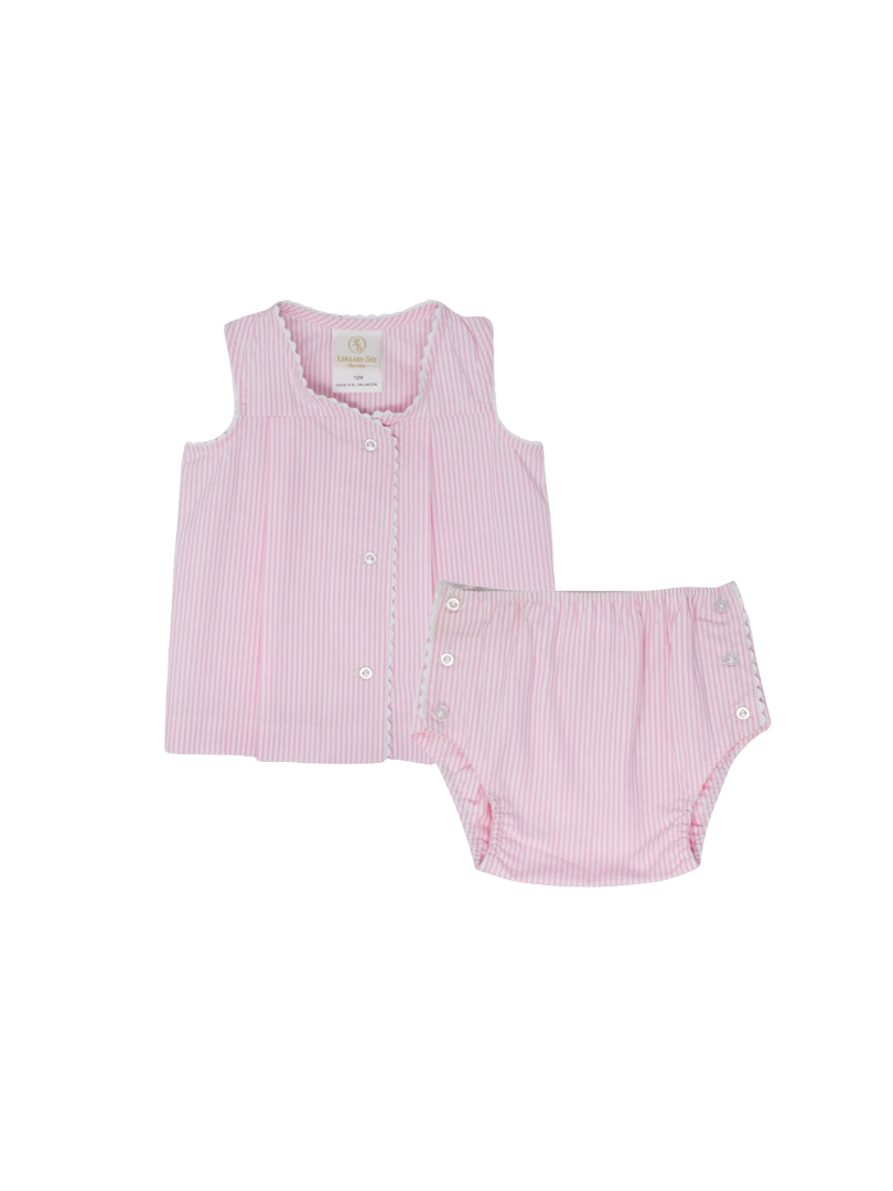 Jill Diaper Set - Pink and White Seersucker