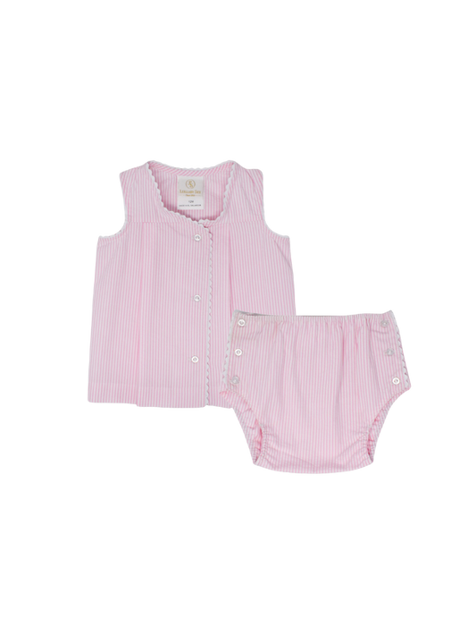 Jill Diaper Set - Pink and White Seersucker