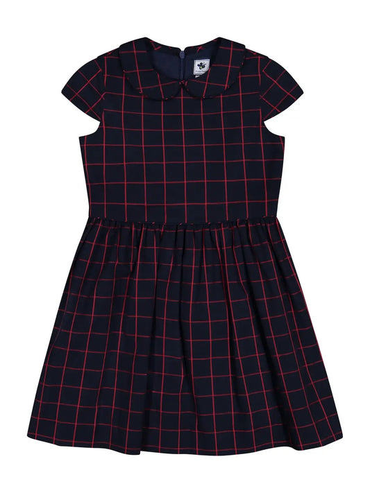 Anna Peter Pan Collar Dress - Navy Windowpane Check - Hotchpotch Kids