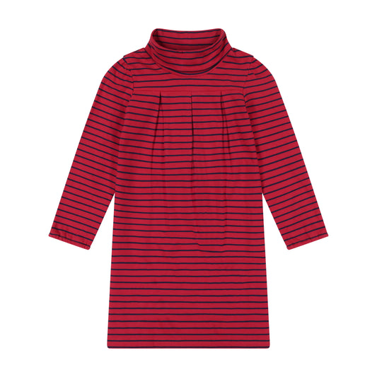 Suzy Turtleneck Dress - red stripe navy - Hotchpotch Kids