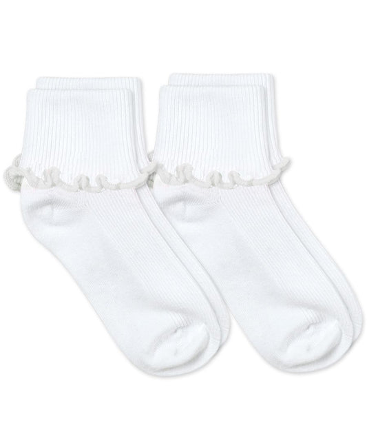 Jefferies Socks Ripple Edge Smooth Toe Turn Cuff Socks, Two Pair Pack- White - Hotchpotch Kids