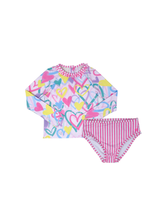 Sun & Sand Rash Guard Set - Heart/Pink Stripe