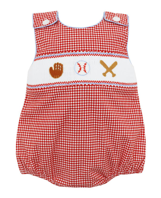 Boys Baseball Bubble - Red Gingham