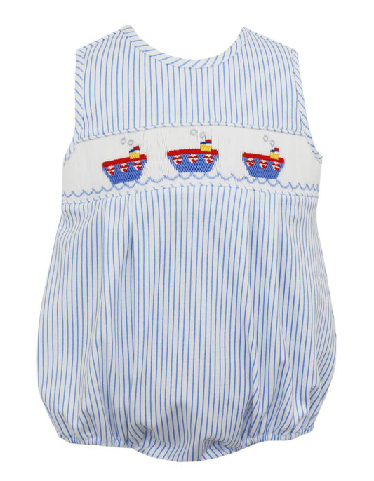 Boys Boat Bubble - Blue Stripe Knit