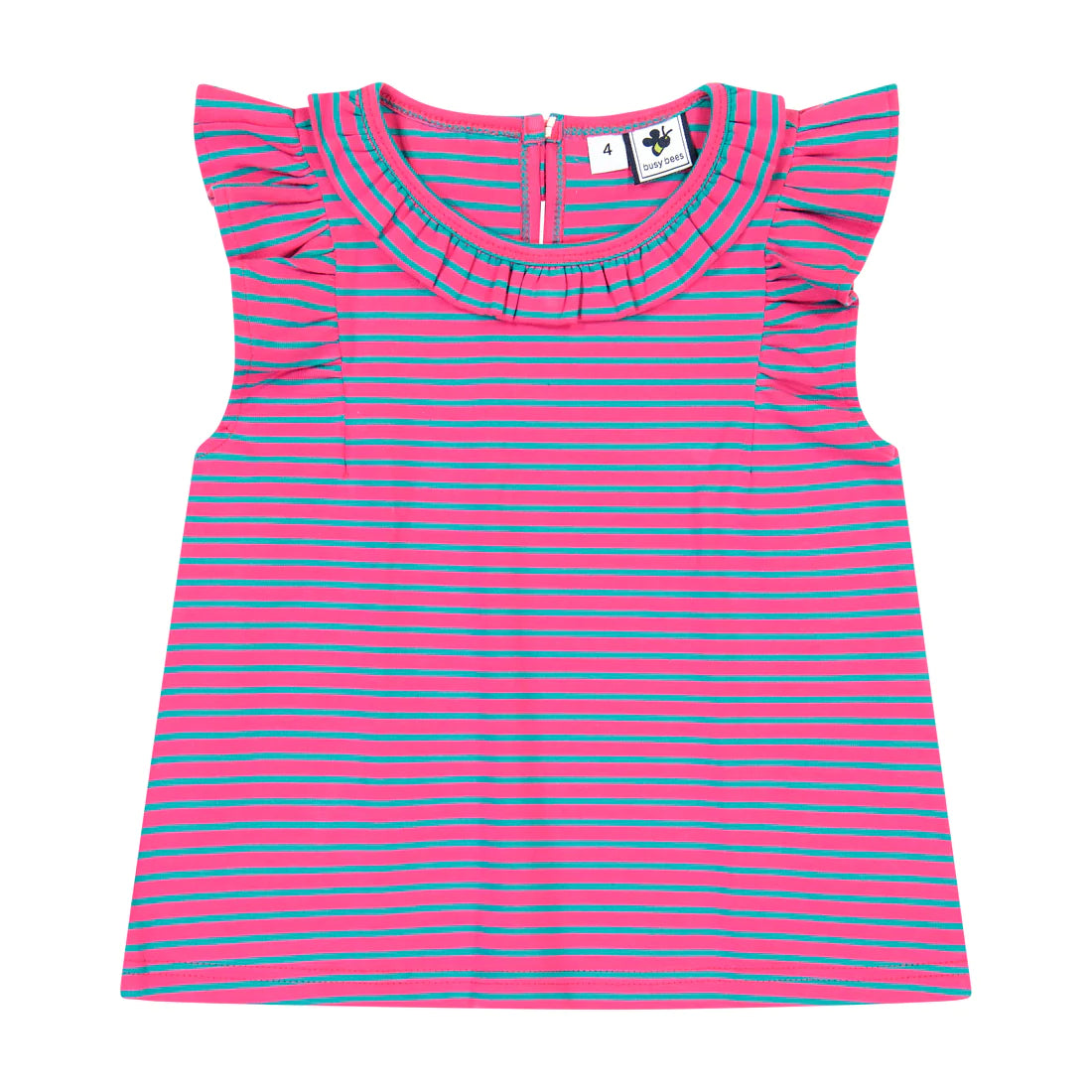 Collette Ruffle Top - fuschia turquoise stripe