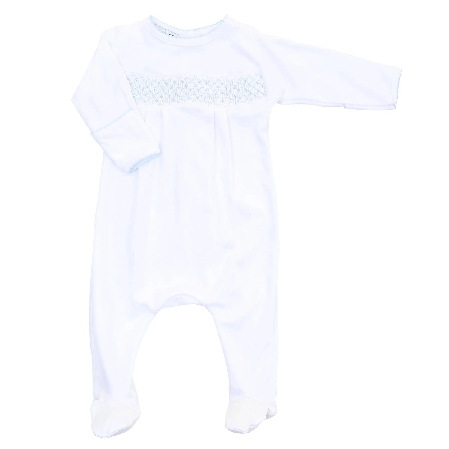 Essentials White with Blue Smocked Footie - Hotchpotch Kids