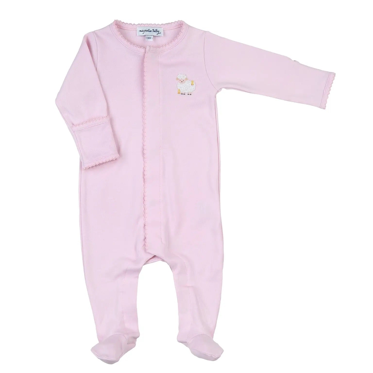 Tiny Lamb and Chicks Embroidered Footie- Pink - Hotchpotch Kids