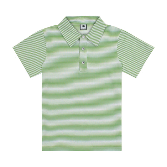 Short Sleeve Polo Mini Green Stripe - Hotchpotch Kids